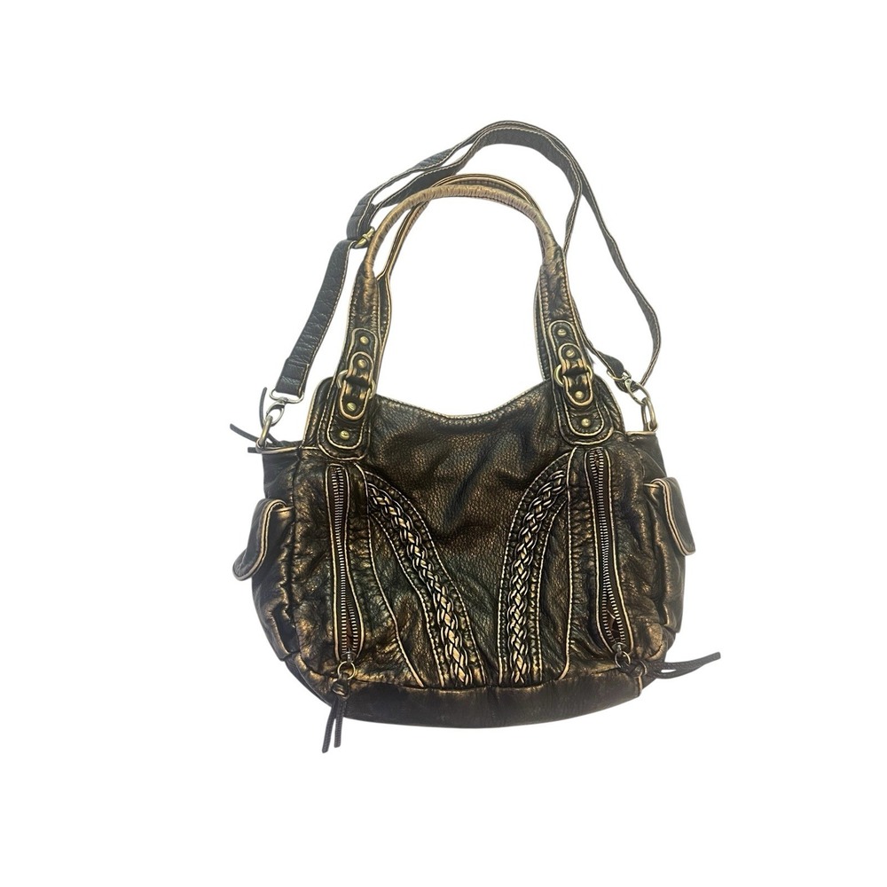 Montana West Conceal Carry Shoulder Tote Bag Braided Zippers Black/Gold